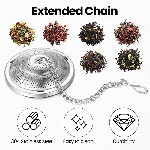 Zopeal 9 Pcs Tea Infuser Stainless Steel Strainer with Extended Chain Hook and Saucer Loose Leaf Steeper Fine Mesh Ball Tea Filter for Brew Spices Seasonings Fits Cup Mug Bottle (Large) - style: Large