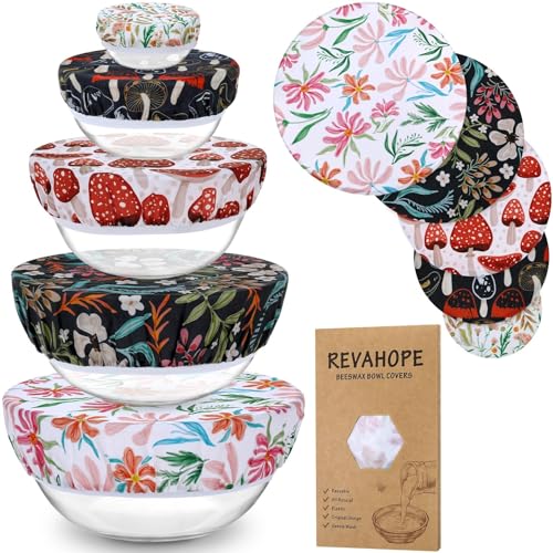 5-Size Reusable Beeswax Bowl Covers for Bread Proofing, Cotton Cloth Flexible Beeswax Wraps for Food Storage(Mushroom) - color: Mushroom