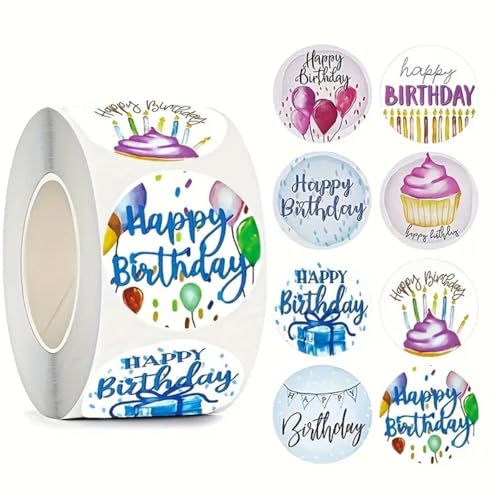 500 PCS Happy Birthday Roll Stickers, 8 Styles Waterproof Vinyl Birthday Party Decals for Gift Wrapping, Envelope Decor, Trendy Stickers for Teens, Adults, Boys and Girls(Birthday) - color: Birthday