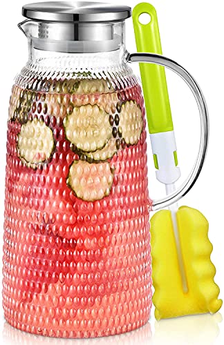 Aofmee 80oz Glass Pitcher with Lid, 2.4 Liter Water Pitcher, Glass Carafe for Cold or Hot Beverages, Sun Tea Jar, Easy Clean Heat Resistant Jug for Juice, Milk - color: Clear, Round, size: 80 OZ