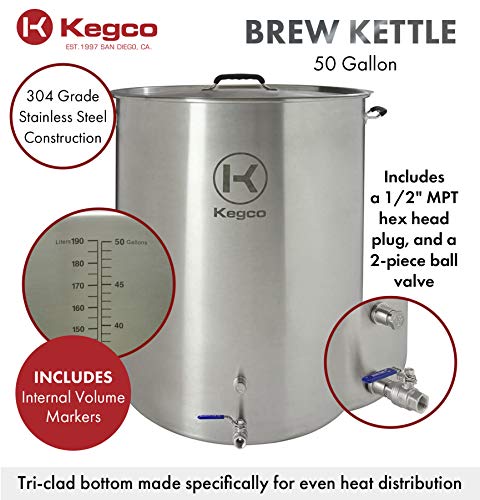 Kegco 3PXBK50-P2 50 Gallon Brew Kettle with Plug & 2-Piece Ball Valve