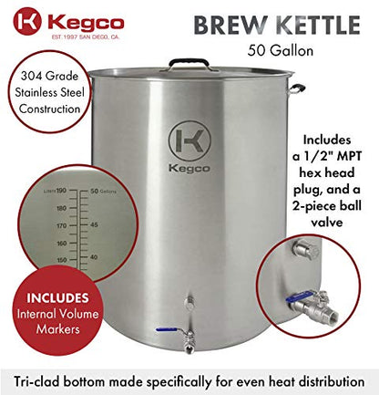 Kegco 3PXBK50-P2 50 Gallon Brew Kettle with Plug & 2-Piece Ball Valve
