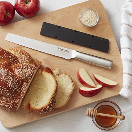 KitchenAid Gourmet Forged Triple-Rivet Serrated Bread Knife with Custom-Fit Blade Cover, 8-inch, Sharp Kitchen Knife, Japanese Stainless Steel Blade, Black - style: 8-Inch Bread Knife