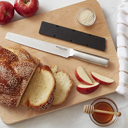 KitchenAid Gourmet Forged Triple-Rivet Serrated Bread Knife with Custom-Fit Blade Cover, 8-inch, Sharp Kitchen Knife, Japanese Stainless Steel Blade, Black - style: 8-Inch Bread Knife