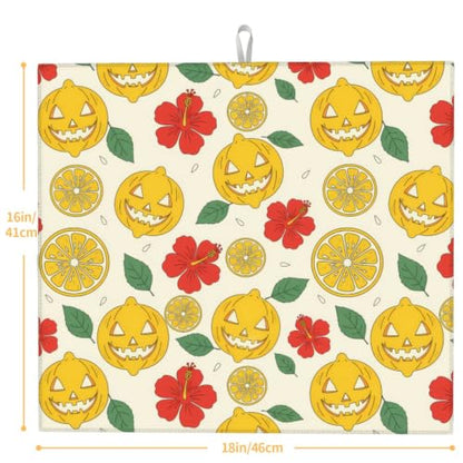 Lemon Lanterns Hibiscus Flowers Dish Drying Mats for Kitchen Counter, Super Absorbent Microfiber Drainer Pad, Washable Reversible Appliance Protector, Everyday Kitchen Must-Have, 16x18 Inch - color: Lemon Lanterns Hibiscus Flowers
