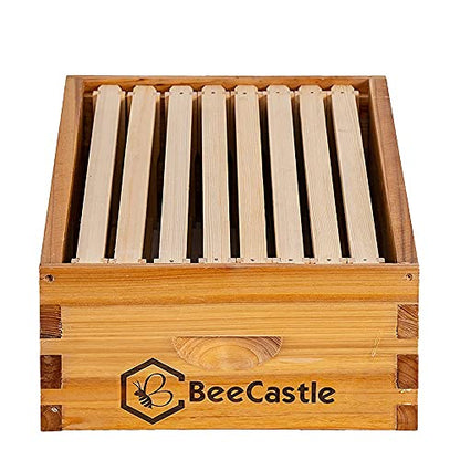 BeeCastle 8 Frame Medium Super Bee Hive Box, Langstroth Honey Bee Hive Dipped in 100% Beeswax Include Beehive Frames and Wax Foundations (Unassembled) - size: 8-Frame