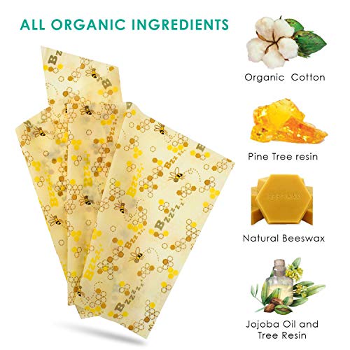 Reusable Beeswax Wraps 13 x 39 Inch Beeswax Wraps for Food Eco-Friendly Sustainable Food Storage Wraps for Sandwich, Cheese, Fruit, Bread, Snacks - size: Bee