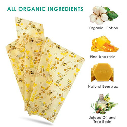 Reusable Beeswax Wraps 13 x 39 Inch Beeswax Wraps for Food Eco-Friendly Sustainable Food Storage Wraps for Sandwich, Cheese, Fruit, Bread, Snacks - size: Bee