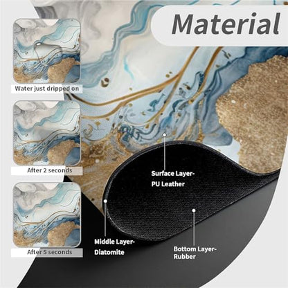 Kitchen Sink Splash Guard，Natural blue and gold marble Faucet Mat Sink Gadgets-Super Absorbent Fast Drying Mat Drip Catcher for Kitchen, Bathroom,Sink Mat, Dish Drying Mat, Bathroom(15" X 5.5" ) - color: Natural blue and gold marble
