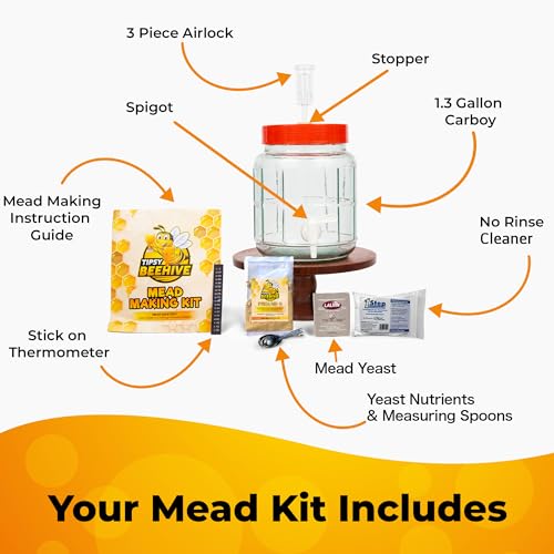 Mead Making Kit - 1.3 Gallon Complete Mead Kit with Wide Mouth Carboy & Spigot for Easy Bottling, Perfect for Beginners - Just Add Local Honey for Mead Making & Flavor Experiments