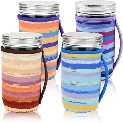 KJQJLY 4 Pcs Mason Jars Sleeves Neoprene 24oz Regular and Wide Mouth Mason Jar Sleeves Holder with Handle (rainbow, 24 OZ) - color: rainbow, size: 24 OZ