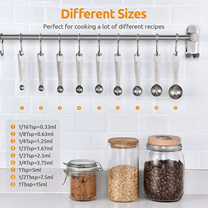 Measuring Spoons: U-Taste 18/8 Stainless Steel Measuring Spoons Set of 9 Piece: 1/16 TSP, 1/8 TSP, 1/4 TSP, 1/3 TSP, 1/2 TSP, 3/4 TSP, 1 TSP, 1/2 tbsp & 1 tbsp Dry and Liquid Ingredients - size: XL-9 pcs
