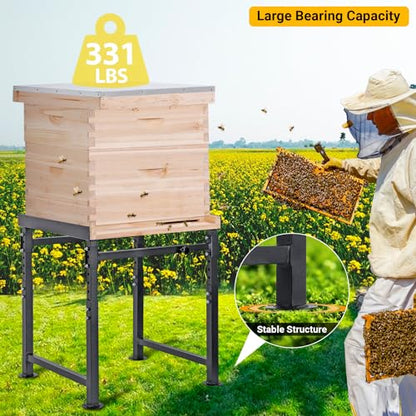 Adjustable Metal Hive Stand, Sturdy Beehive Stand | Adjustable Height 15” - 19” & Adjustable Width 14.5” - 24.5”, UV Resistant & Easy to Assemble Bee Stand for Beekeeping