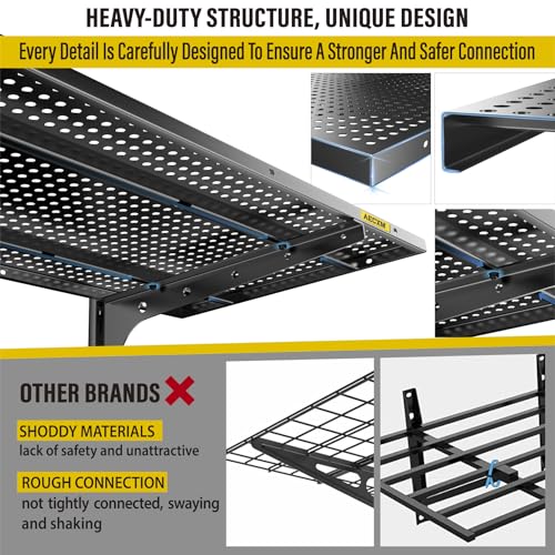 Aecxm 1pack×2 Tier 1.3x4ft Garage Shelving Wall Mounted, 260lbs Load Capacity，15.6x48inch per Shelf Height Cassette Adjustable Floating Shelves, Black - color: Black, size: 2pack-1.3x4ft