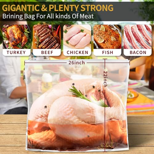 Brining Bags for Turkey, 3 Packs Extra Large Turkey Brine Bag with 3 Cotton Strings, Thickened Brine Bags with Double Zip-lock Seal for Turkey, Chicken Marinade, 26"×22" Hold up to 35LB by JY COOKMENT - size: 3PCS-26"×22"