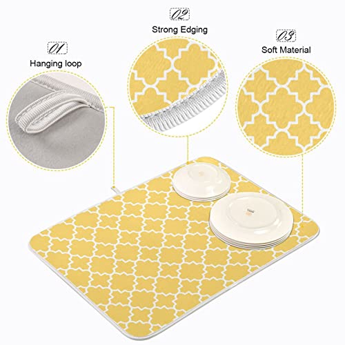 Super Absorbent Dish Drying Mat, Microfiber Fast-Drying Dish Mat, 24" x 18", Kitchen Dish Drying Pad, Quatrefoil Lattice Yellow Pattern - color: Quatrefoil Lattice Yellow Pattern, size: 18" x 24"