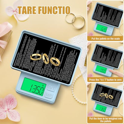 Diyife Gram Scale, 1000g/0.01g Digital Jewelry Scale for Powder, Gold, Gem, Mini Scale with LCD Display, 7 Units, Tare, Light Blue (Batteries Included) - color: Light blue