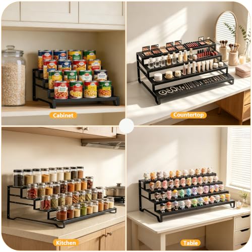 Attelite 4 Tier Expandable Can Rack Organizer for Pantry, Adjustable 13"-21" Metal Soda Can Organizer, Pantry Organization Canned Food Storage Holder for Kitchen Cabinet Countertop, Black 1Pack - size: 4tier*1pack