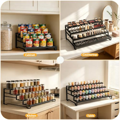 Attelite 4 Tier Expandable Can Rack Organizer for Pantry, Adjustable 13"-21" Metal Soda Can Organizer, Pantry Organization Canned Food Storage Holder for Kitchen Cabinet Countertop, Black 2Pack - size: 4tier*2pack