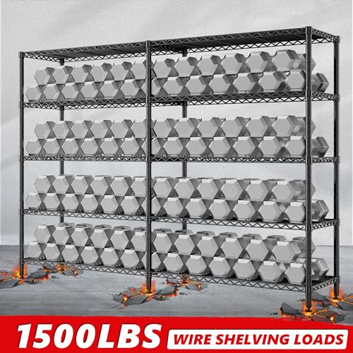 5 Tier Metal Shelving Unit Storage Shelves Load 1500LBS,Adjustable Wire Shelving Pantry Shelves for Storage,Kitchen Shelves Storage Rack for Commercial Garage Shelving Heavy Duty,61.7"W*72.4"H*15.8"D - style: Black-15.8" Dx61.7" Wx72.4" H-5 Tier