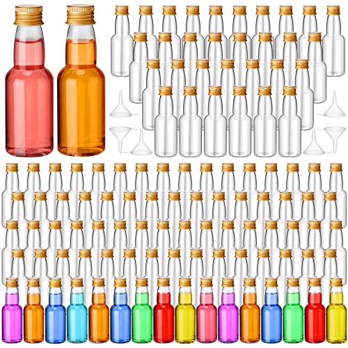 120 Pcs Mini Liquor Bottles Airtight Shot Miniature Empty Plastic Alcohol Spirit Shot Bottles with Funnels for Party Favors, Weddings(2 oz,Gold) - color: Gold, size: 2 oz