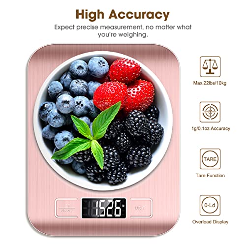 Mik-Nana Food Scale Pink, 10kg/22lb Digital Kitchen Scale Weight Grams and Oz for Baking and Cooking, 1g/0.1oz Precise Graduation, Easy Clean Stainless Steel - color: Pink