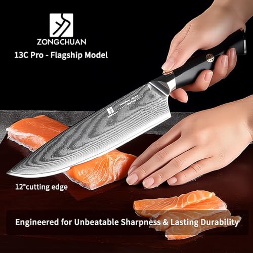 Chef Knife,8inch Damascus knife,67-Layer High Carbon Stainless Steel Kitchen Knife,Professiona Sharp Cutting Knives with Ergonomic G10 Black Handle,Gift Box for Home and Kitchen Birthday Gift - style: 13C pro Chef Knife(Black)