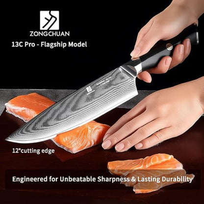 Chef Knife,8inch Damascus knife,67-Layer High Carbon Stainless Steel Kitchen Knife,Professiona Sharp Cutting Knives with Ergonomic G10 Black Handle,Gift Box for Home and Kitchen Birthday Gift - style: 13C pro Chef Knife(Black)