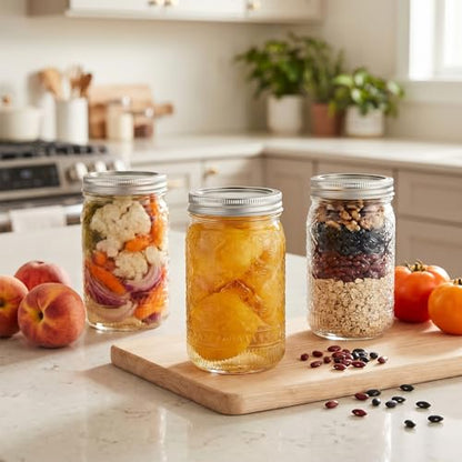 32oz Wide Mouth Mason Jars 2-Pack, Quart Glass Canning Jars with Airtight Lids and Bands & Extra Plastic Lids – Food Storage, Meal Prep, Pickling, Fermenting, Cold Brew, DIY Projects & Gifts - color: Clear-32OZ