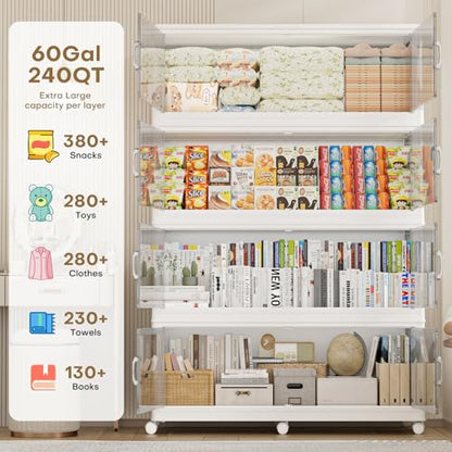 180Gal Extra Large Stackable Storage Bins with Lid (3‑Pack), 720QT Collapsible Organizer with Clear Magnetic Doors & Wheels, Plastic Cabinet for Bedroom, Garage, Dorm, Closet, Kitchen - size: 240QT-3Pack
