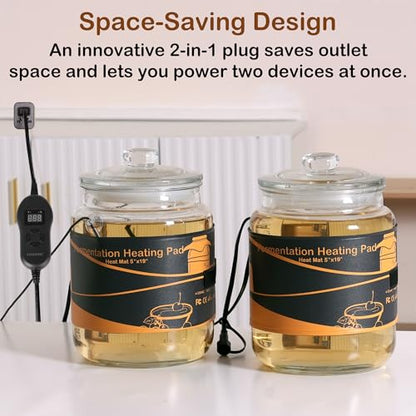 2-in-1 Kombucha Heating Wrap Set – Dual 5"x19" Fermentation Heateing Pads with Digital Thermostat for 1 Gallon Jars, Beer, Wine & Mead Brewing, 50W Waterproof Design - size: 10" x 19"