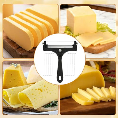 Stainless Steel Wire Cheese Slicer With 10 Extra Wires and Wrench, Adjustable Thickness Handheld Cheese Block Cutter for Butter Mozzarella Cheddar(COLOR:Black) - color: Black