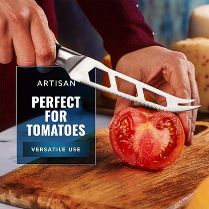 Cutluxe Cheese Knife – 5" Cheese Knife Slicer for Soft and Hard Cheese – Pronged, Serrated & Non Stick Blade – High Carbon German Steel, Full Tang & Ergonomic Handle Design – Artisan Series - size: Cheese Knife