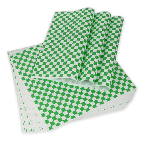 100pcs Deli Paper Sheets 12x12", Premium Food Basket Liners, Grease Resistant Wax Paper Sheets for Food, Classic Checkered Sandwich Wrapping Paper (Green & White) - color: Green & White