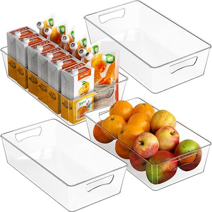 Simple Houseware 4 Pcs Kitchen Clear Bin Storage Organizer, 15" x 8" x 3.75" - size: 4 Pack - 15 x 8 x 3.75