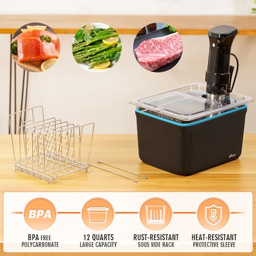 HOMENOTE Sous Vide Container 12 Quart with Universal Collapsible Hinged Lid,Complete Sous Vide Accessories Kit BPA Free,Compatible with Anova and Most Sous Vide Cookers（With Rack and Sleeve） - color: Container - with sous vide rack and sleeve