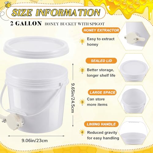 Threehoney 3 Pcs 2 Gallon Honey Bucket with Gate Honey Extractor Equipment Food Grade Bucket Food Safe Buckets with Lid for Beekeeping Supplies Extracting Storage(White,Round Style) - color: White