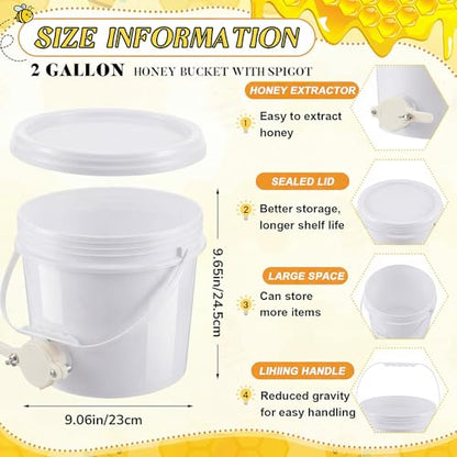 Threehoney 3 Pcs 2 Gallon Honey Bucket with Gate Honey Extractor Equipment Food Grade Bucket Food Safe Buckets with Lid for Beekeeping Supplies Extracting Storage(White,Round Style) - color: White