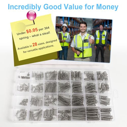390-Piece Compression Spring Assortment Kit, 28 Sizes Small Springs Set, Stainless Steel Rust-Resistant Mechanical Mini Springs for Hobby Crafting and DIY Repair Project