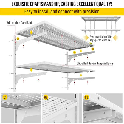 Aecxm 1pack×2 Tier 1.3x3ft Garage Shelving Wall Mounted, 250lbs Load Capacity,15.6x36inch per Shelf Height Cassette Adjustable Floating Shelves(White) - color: White, size: 2pack-1.3x3ft