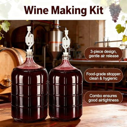 2 Set 3 Gallon Glass Carboy with 2 Airlocks for Fermenting Glass Jug 2 Drilled and 2 Undrilled Rubber Stoppers 2 Carboy Handles 2 Brushes for Beer Wine Making Equipment