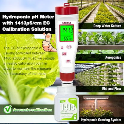 pH Meter for Hydroponic Water,Digital EC ppm Tester for Nutrients,pH TDS Reader 4 in 1 with 1413 μs/cm Calibration Solution,High-Sensitivity Backlit Display for Drinking Water,DWC,Indoor Plants - style: 4 in 1 pH Meter with Calibration Solution