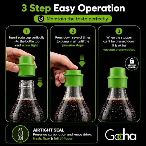 GOCHA 2 PCS Vacuum Soda Bottle Stoppers, Silicone Fizz Keeper Caps, Carbonation Preserver for Soda, Sparkling Water, Soft Drinks & Beer Bottles, Reusable Leak Proof Bottle Sealer | (Green) - color: Green