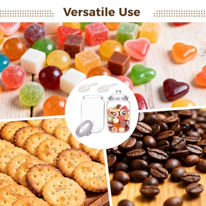 2 Pcs Plastic Candy Jars with Lids, 1 Gallon Large Food Storage Container with Airtight Seal and Wide Mouth, Clear PET Cookie Jar with Scoop for Kitchen, Pantry, 5.9 x 10.8 In