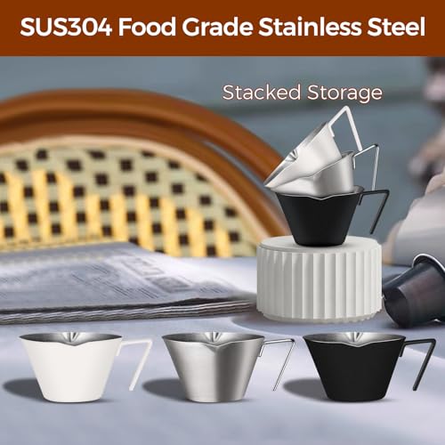 2Pcs Stainless Steel Espresso Cup, Double Spout Metal Espresso Measuring Cup with Handle, 3.4oz/100ml V-Shaped Mouth with Dual Scale (Black+White) - color: 08_ Black 1pc + White 1pc