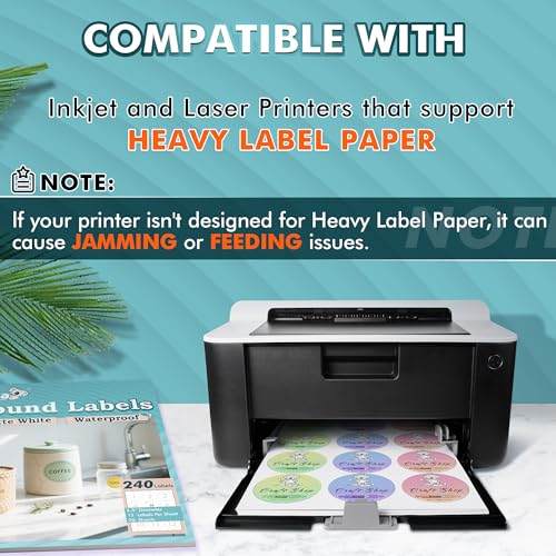 Koala Round Labels 2.5 Inch, Matte Waterproof Printable Circle Stickers for Inkjet and Laser Printer, 240 Circle Labels for Brand Logo, Bottle, Jar