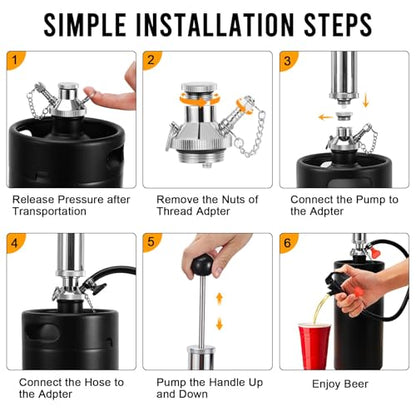 MRbrew 128oz Mini Keg Growler with Hand Keg Pump Portable Keg Tap Growler Tap System for Draft Beer Dispenser Stainless Steel Home Mini Kegerator Brewing Party Picnic