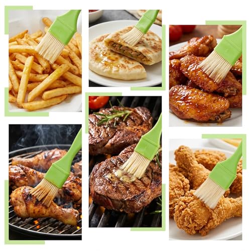 3 Pcs Pastry Brush Set – Heat Resistant Bristle Basting Brushes for Cooking | Kitchen Food Brush for Baking, Grilling, Spreading Oil, Butter, BBQ Sauce, Marinade (1/1/2 inch, Green)