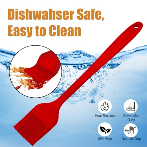 Silicone Basting Brush 2 Pcs Pastry Brush for Oil, BBQ, Grill, Sauce Baking Cooking, Dishwasher Safe (Red) - color: Red