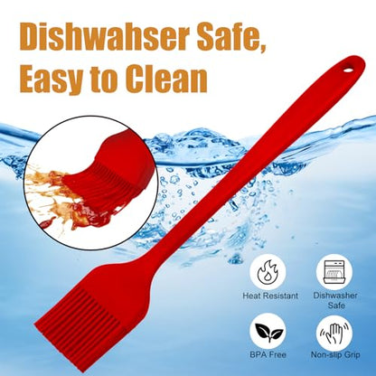 Silicone Basting Brush 2 Pcs Pastry Brush for Oil, BBQ, Grill, Sauce Baking Cooking, Dishwasher Safe (Red) - color: Red